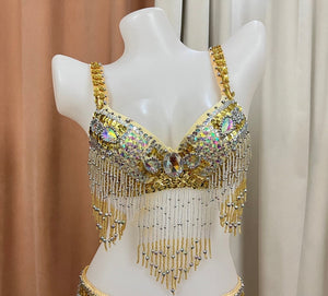Belly Dance Bra Top, Women's Red Sequin & Beaded Fringe Dance Costume Top, Oriental Dance Performance Wear