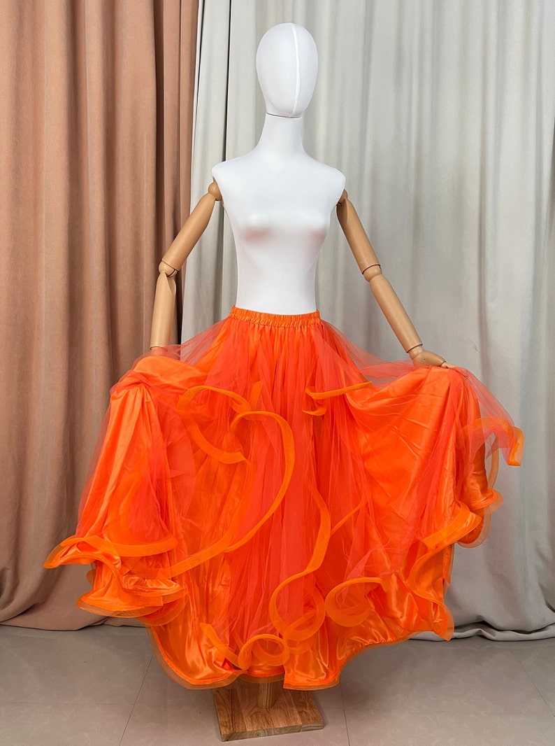 Ballroom Dance Skirt, Women's Blue Tulle Ruffled Full Length Skirt, Standard Ballroom Dancewear