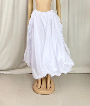 Belly Dance Skirt, Women's Red Chiffon Flowy Tiered Maxi Skirt, Performance Practice Costume