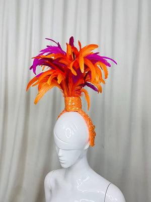 Feather Headpiece Women's Orange and Purple Sequin Carnival Dance Headband
