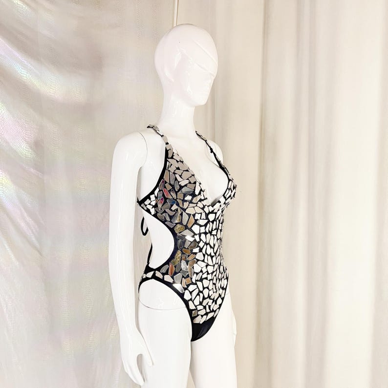 Women's Pink & Gold Mirrored Halterneck Dance Bodysuit