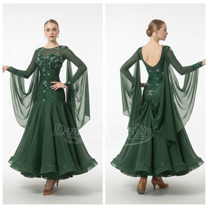 Women's Ballroom Standard Performance Dance Dress Bottle Green For Competition