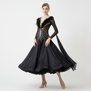Women's International Standard Ballroom Dance Dress Pearl Silk For Competition