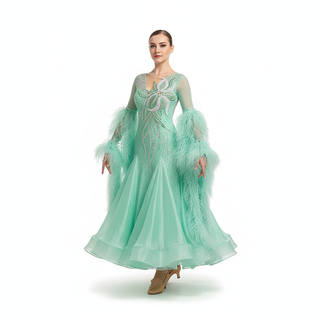 Women's Standard Ballroom Waltz Dress With Rhinestones Multicolor For Competition