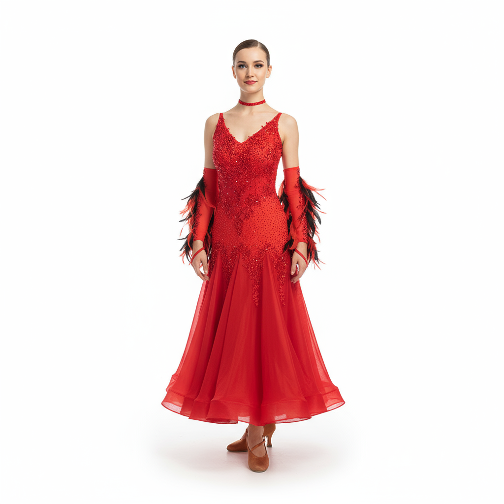 Women's Standard Ballroom Waltz Competition Dress With Rhinestones Multicolor For Performance
