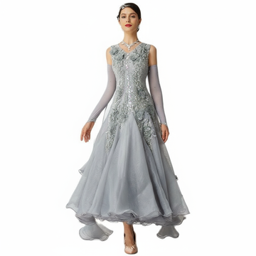Women's Ballroom Smooth Waltz Tango Dress Gray For Competition