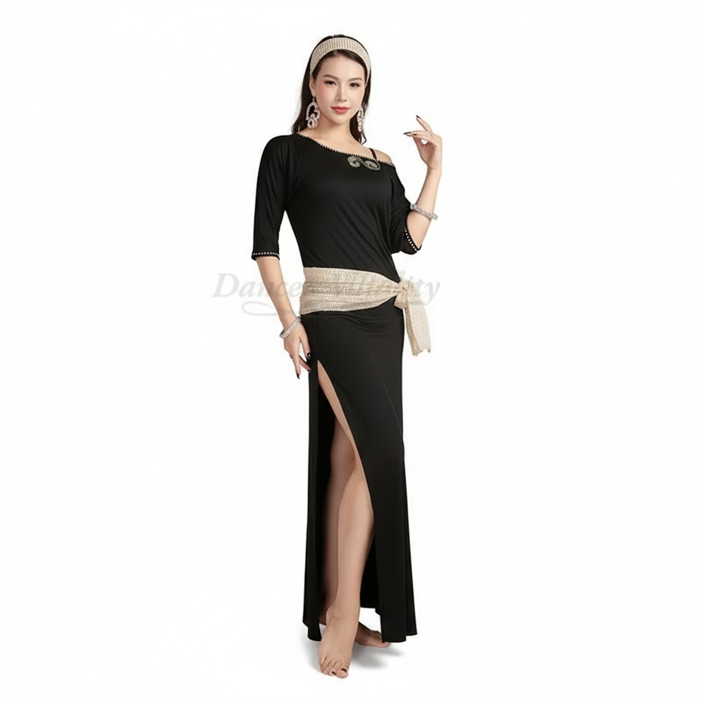 Adult Belly Dance Practice 3-Piece Set With Loose Fit Modal Robe, Headscarf, and Hip Scarf
