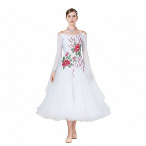 Ballroom Dance Competition Dress In White For Adult Women