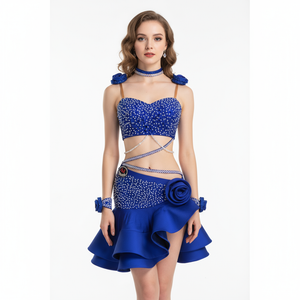 Women's & Girls' Latin Ballroom Dance Dress With AB Rhinestones and Fishtail Hem For Performance