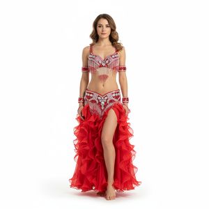 high quality belly dance costume wear stage performance 5-piece suit Bead bra belt belly dancing skirt dress set TF1618 5PCS SET