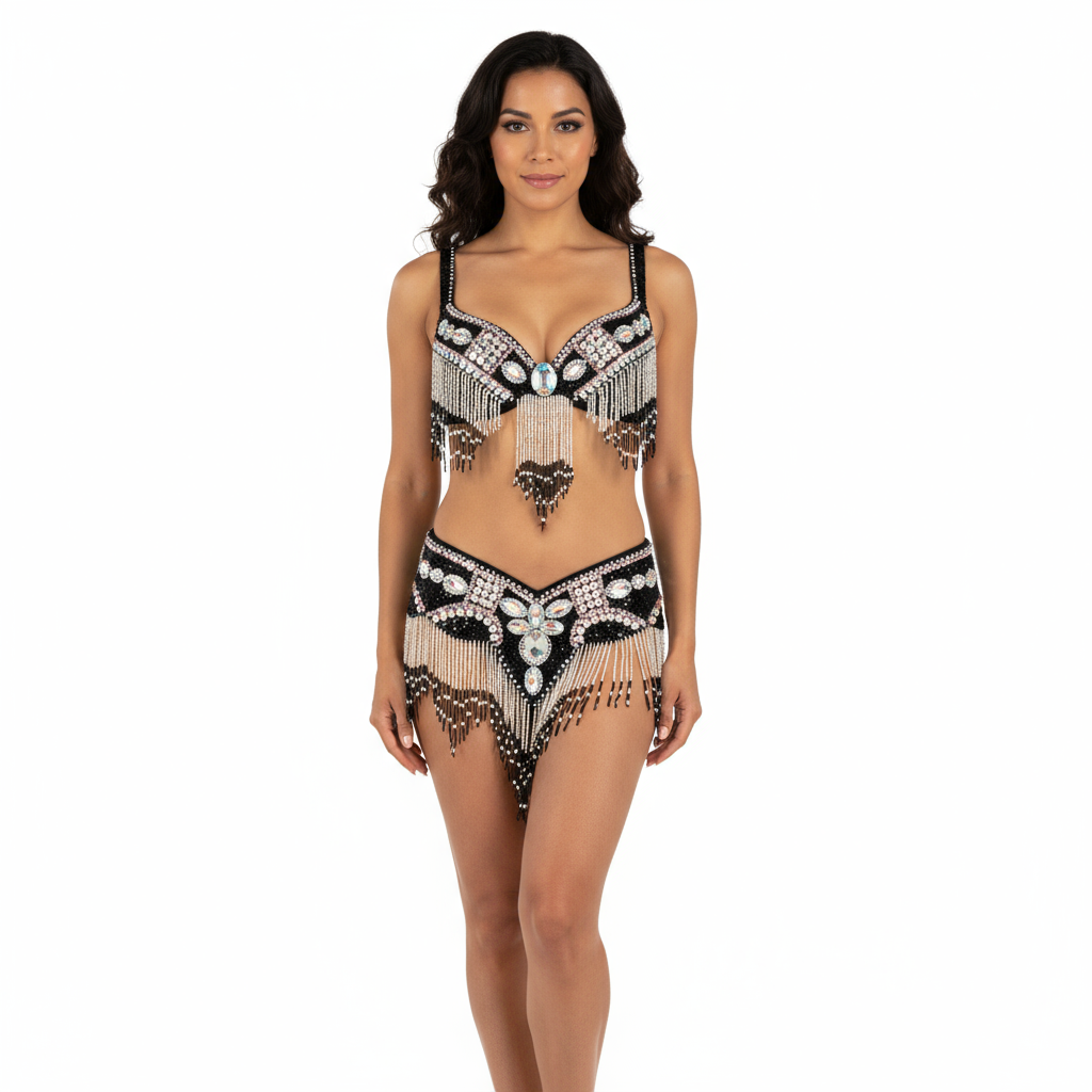 Free Shipping Hand Beaded Belly Dance Samba Costumes Gold Color Bra and Belt 2pcs TF1618