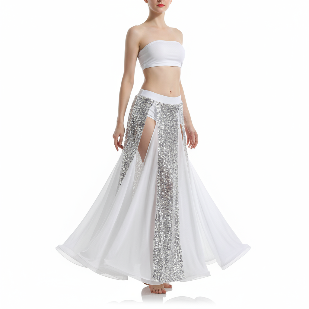 New Design Sequin Bellydancing Slit Long Skirts Sexy Belly Dance Dress Women Costume Training Dress Stage Performance Clothes