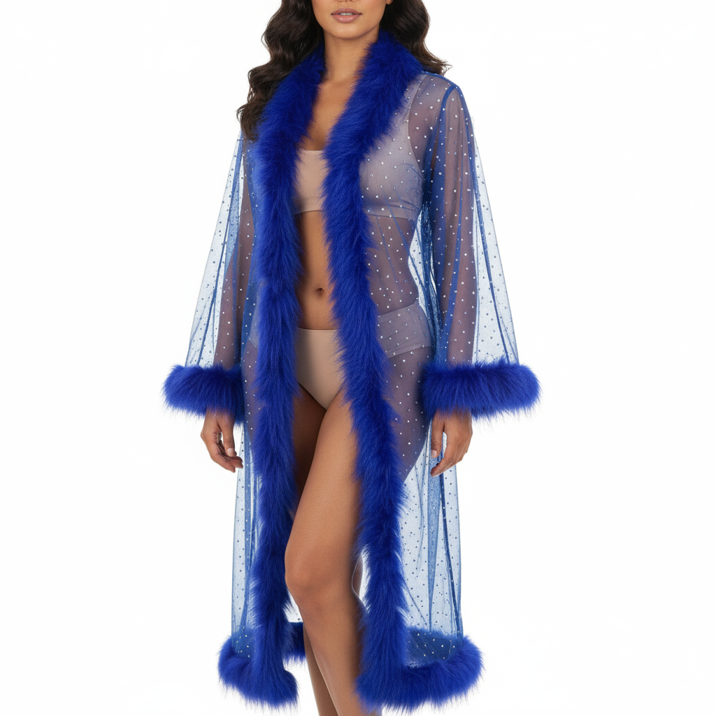 Mesh Sheer Long Kimono Robe Sexy Women Transparent Lingerie