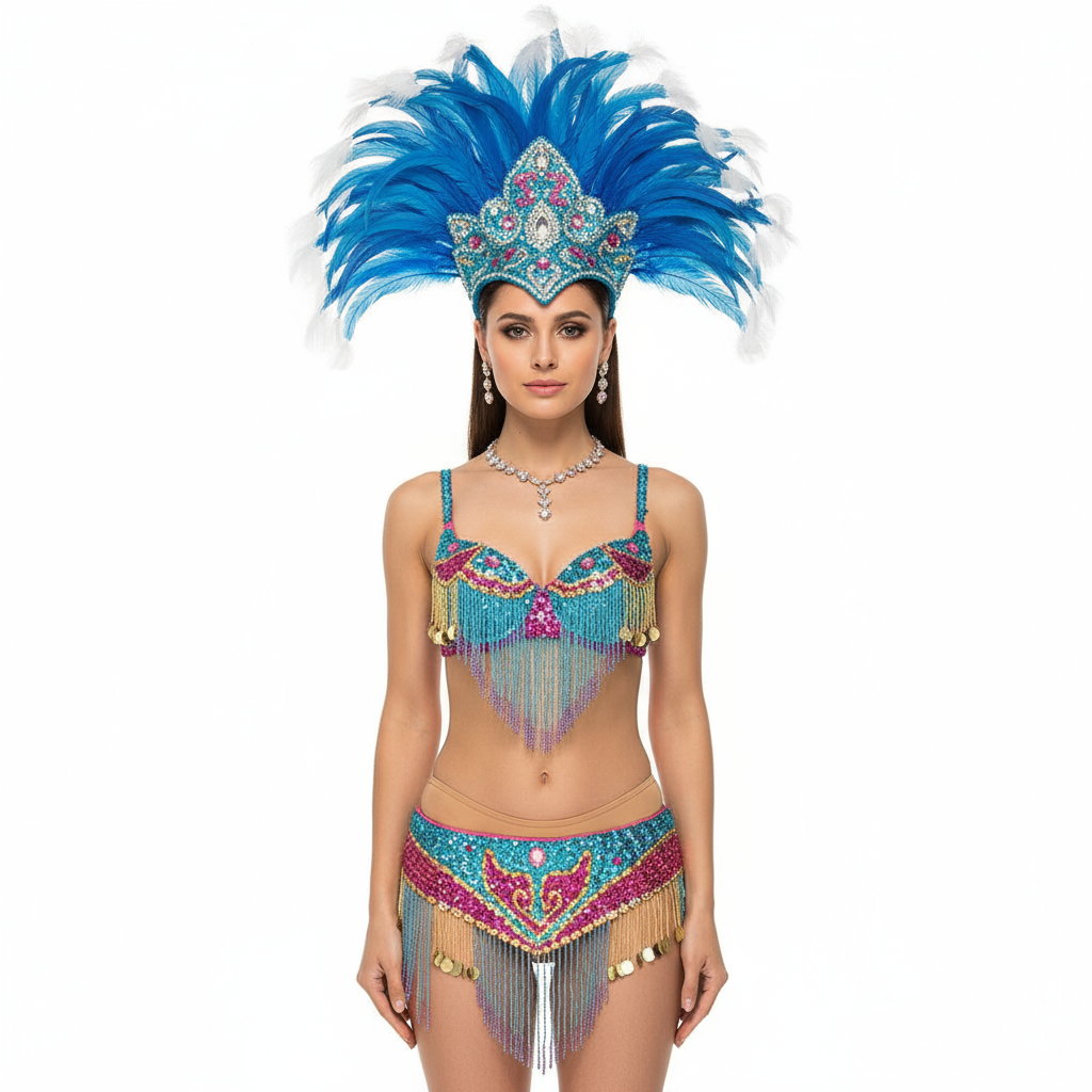 hot selling Sexy Samba Rio Carnival Costume Turquoise & Hot pink Feather Head piece C1401