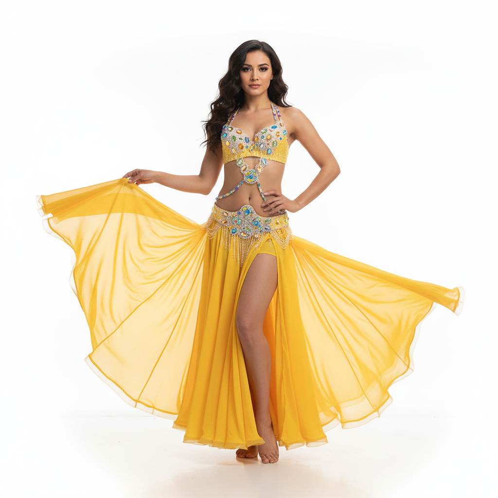 Hot Sale Professional Belly Dance Costume Set for Women Performance Outfit Bollywood Showgirl Dancer Belly Dance Costume clothes TF1732 yellow + sk1905