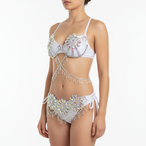 New Arrival Sexy Samba Carnival For Women Wire Bra & Belt Crystal Stones Samba Suit Outfit C033