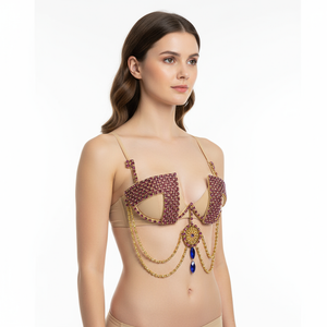 New Style Samba Carnival Rave Festival Party Wire Bra Rainbow Stone Brown Color