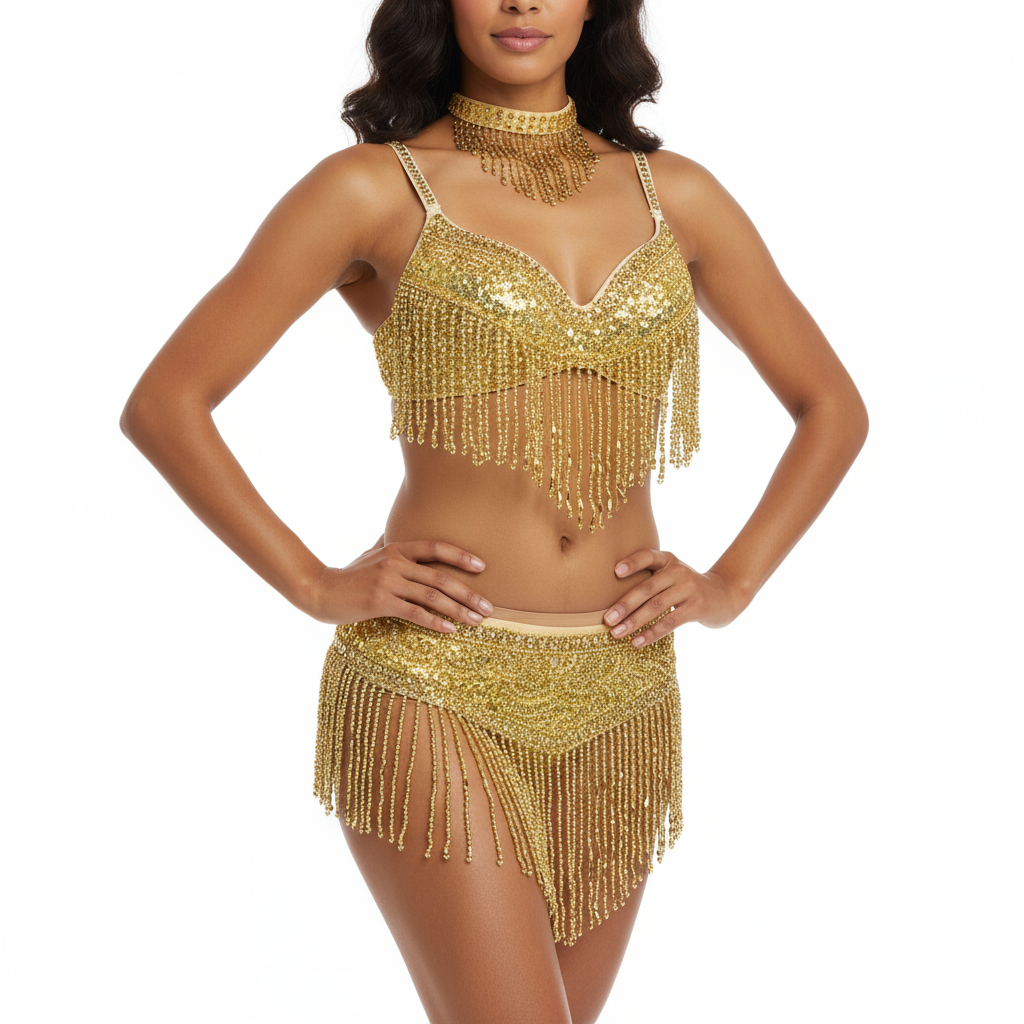 New Women's Belly Dance Set Sexy Carnival Costume Beaded Belly Dancing Clothes Sexy Night Bellydance Tops Chain BRA Belt T201 3pc/Set