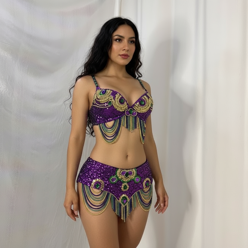 New Style Belly Dance Costumes Handmade Beads And Sequins Bra And Belt For Samba Carnival Set
