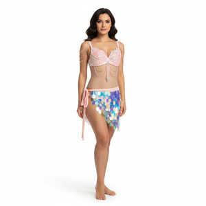 New Shiny Pink Belly Dance Costumes Bra Hip Scarf Sequins Carnival Rave Costume For Women Belly Dancing Stage Costumes Dance Clothes N21016