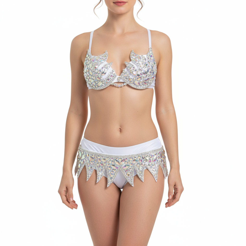 Samba Carnival Wire Bra & Belt 2pcs/Set Rainbow stones free shipping CB007