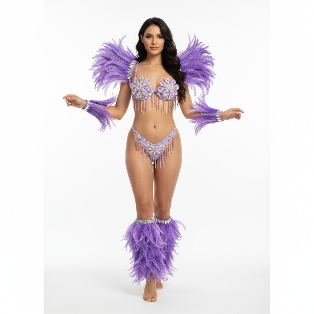 Top Quality Handmade Samba Rio Carnival Wire Bra+Panty+feather shawl With Stone Sexy Belly Dancing Costume