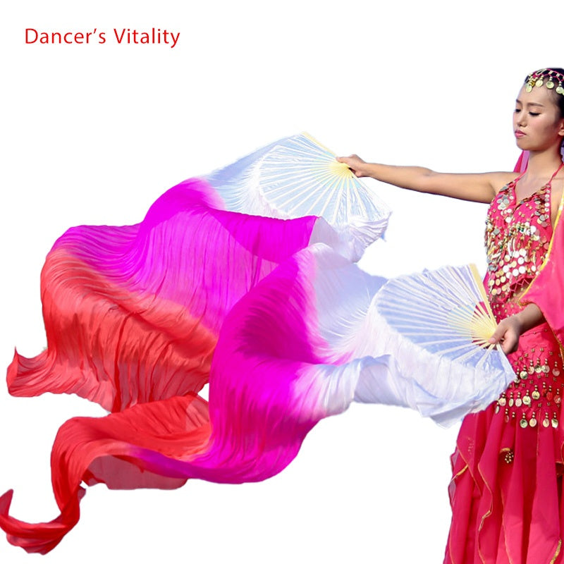 Belly Dance Fan Veils Women's Ombre Silk Bamboo Long Fan Ribs, Belly Dancing Performance Accessory