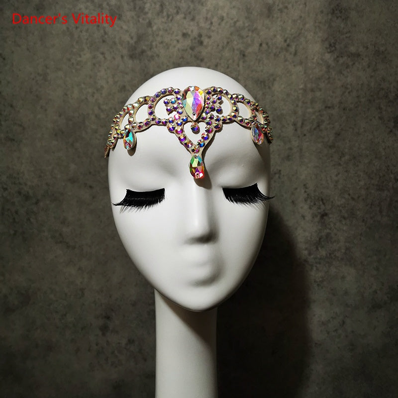 Dance Headpiece Women's Iridescent Rhinestone Forehead Tiara Belly Dance