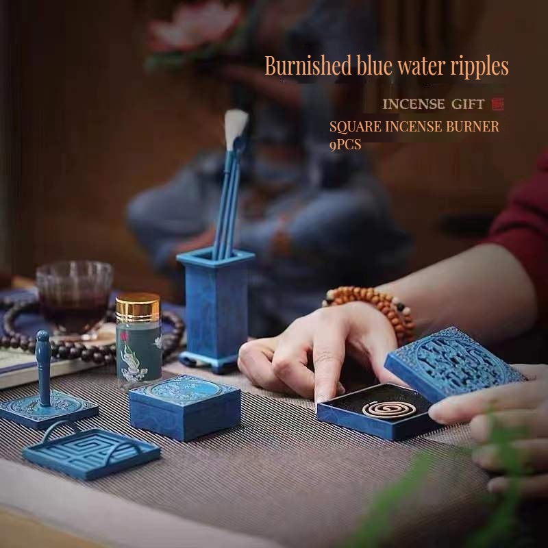 Ancient Blue Censer Incense Burner Kit Set