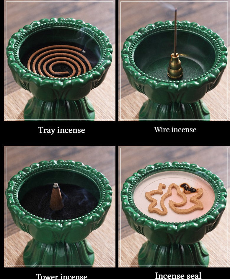 Antique Lotus Brass Incense Burner for Meditation