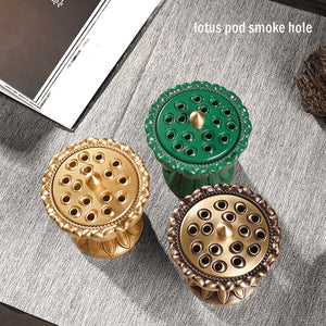 Antique Lotus Brass Incense Burner for Meditation