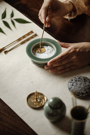 Traditional Green Chinese Glazed Ceramic Incense Burner Set