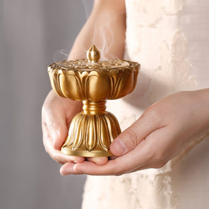 Antique Lotus Brass Incense Burner for Meditation