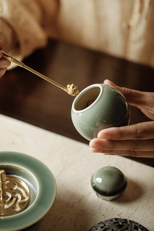 Traditional Green Chinese Glazed Ceramic Incense Burner Set