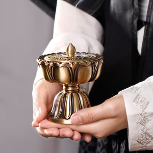 Antique Lotus Brass Incense Burner for Meditation